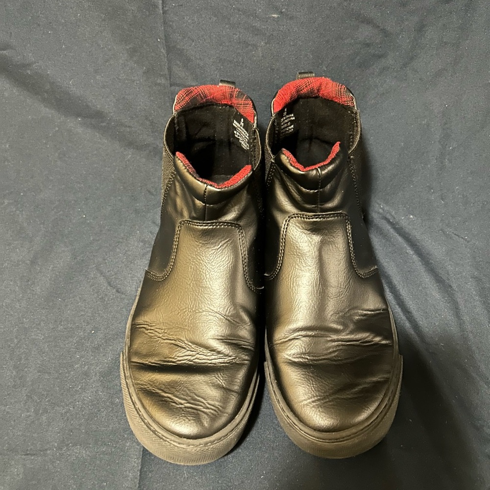 Old Navy Black Leather Ankle Boots with Red Lining